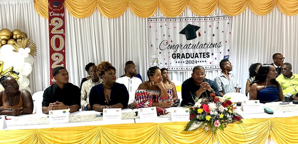 Le maire Jean-Philippe Courtois (arrière fleurs) préside en juillet la cérémonie de récompenses durant laquelle les bacheliers de la commune de Capesterre Belle-Eau se sont vu remettre 150 euros. Photo : FB Ville de Capesterre Belle-Eau Le maire Jean-Philippe Courtois (arrière fleurs) préside en juillet la cérémonie de récompenses durant laquelle les bacheliers de la commune de Capesterre Belle-Eau se sont vu remettre 150 euros. Photo : FB Ville de Capesterre Belle-Eau