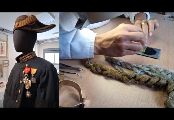 Le grand uniforme de Camille Mortenol, officier de marine guadeloupéen et héros de la Première Guerre mondiale, stabilisé au Musarth par Stéphanie Ovide, restauratrice du patrimoine textile. Le grand uniforme de Camille Mortenol, officier de marine guadeloupéen et héros de la Première Guerre mondiale, stabilisé au Musarth par Stéphanie Ovide, restauratrice du patrimoine textile.